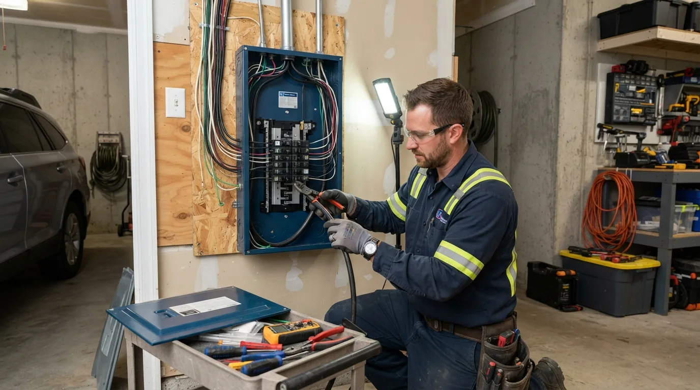 Electrician upgrading an electrical panel in a Freehold NJ home
