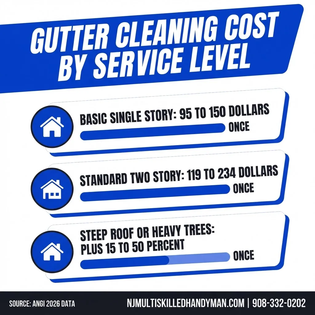 Gutter cleaning cost by service level infographic