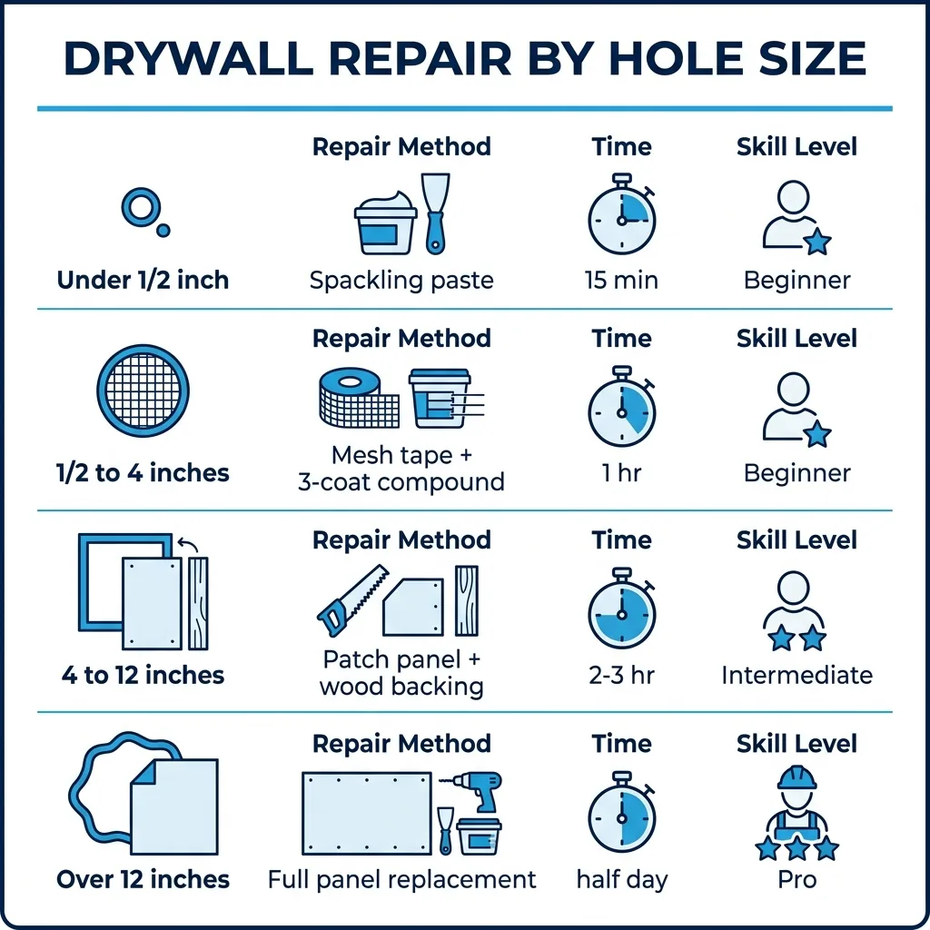 Infographic: drywall repair method by hole size