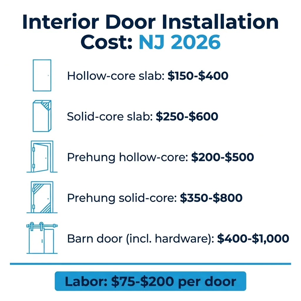 Infographic: interior door installation cost by type, NJ 2026