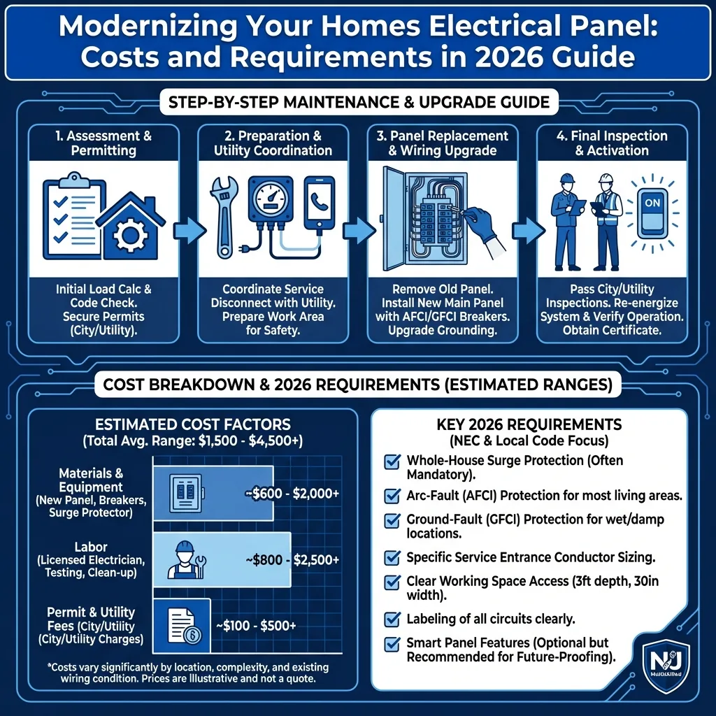 Modernizing Your Homes Electrical Panel: Costs and Requirements in 2026 Infographic