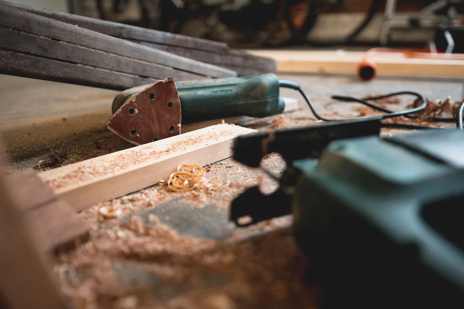 Woodworking tools and workshop bench