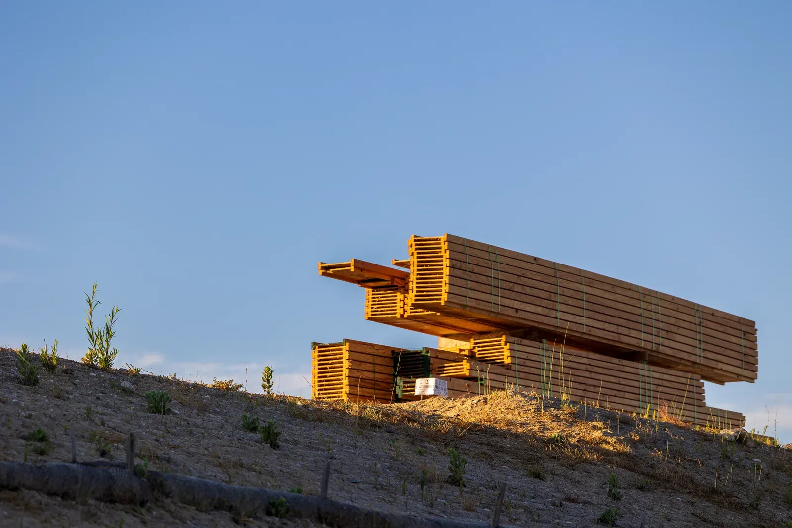 Lumber stacked for a carpentry job