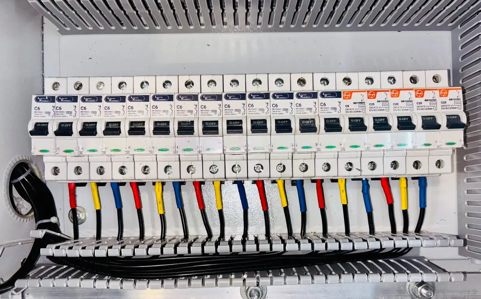Electrical breaker panel with labelled circuits