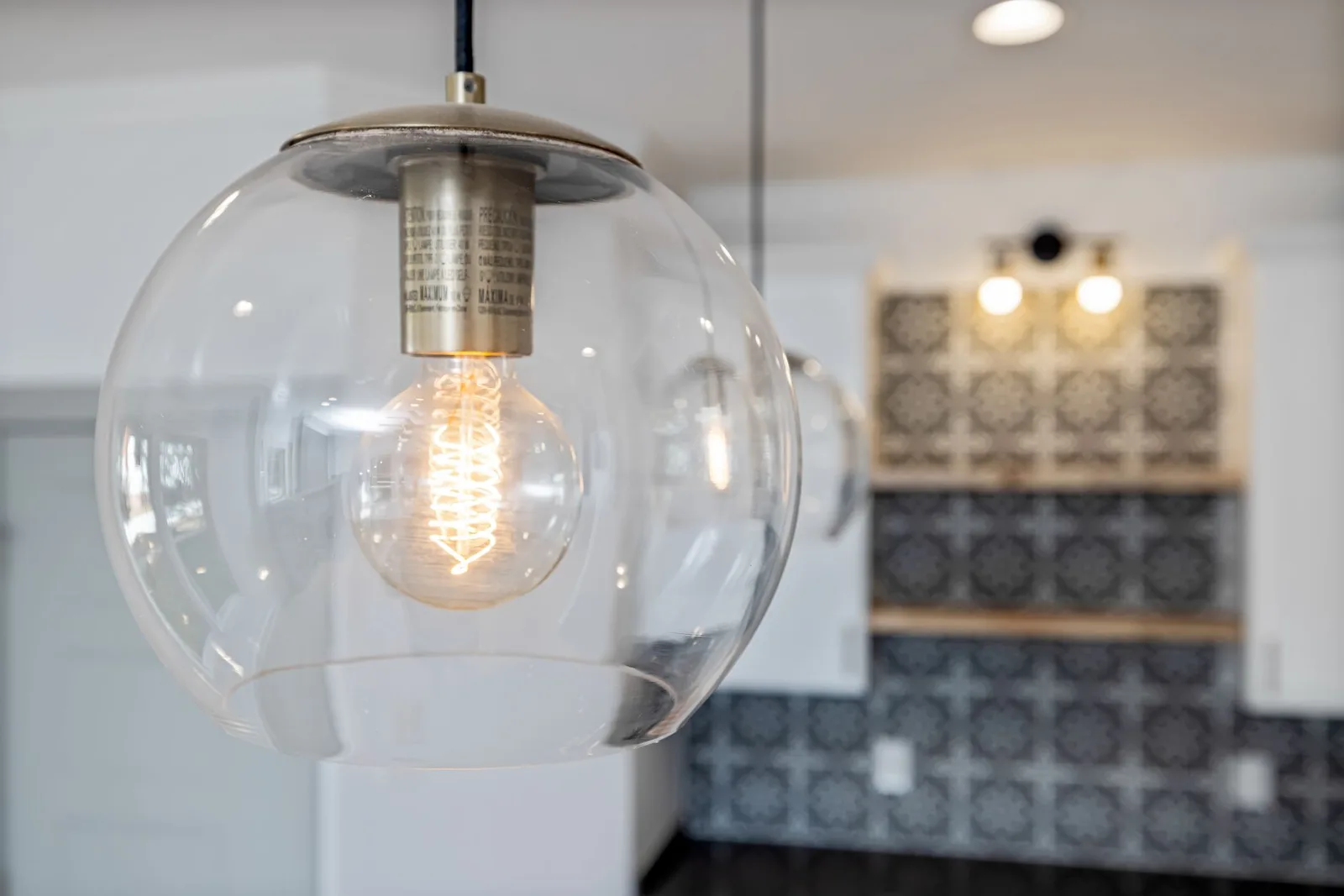 Pendant light hanging in a kitchen
