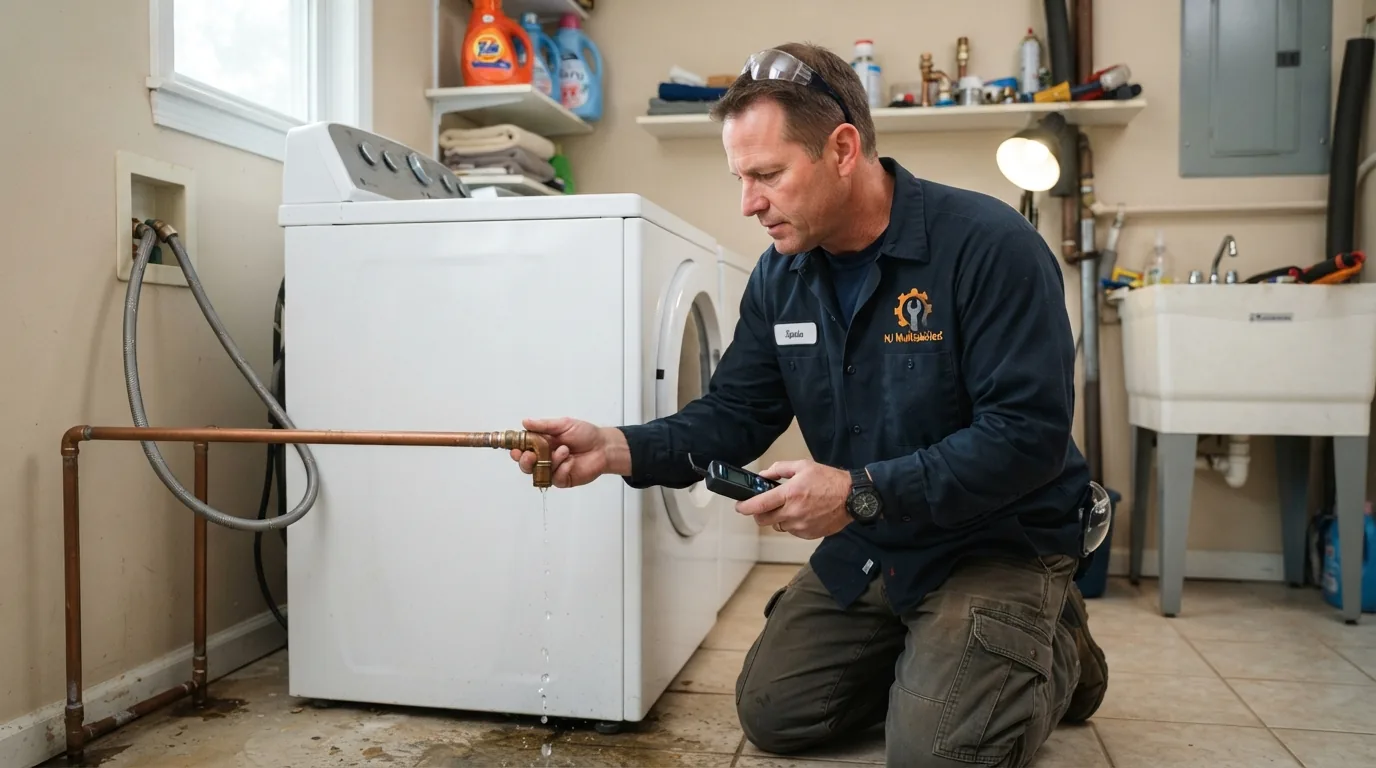 Licensed plumber inspecting pipes in a Manalapan NJ home