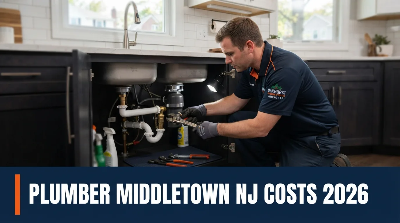Plumber working under a kitchen sink in a Middletown NJ home