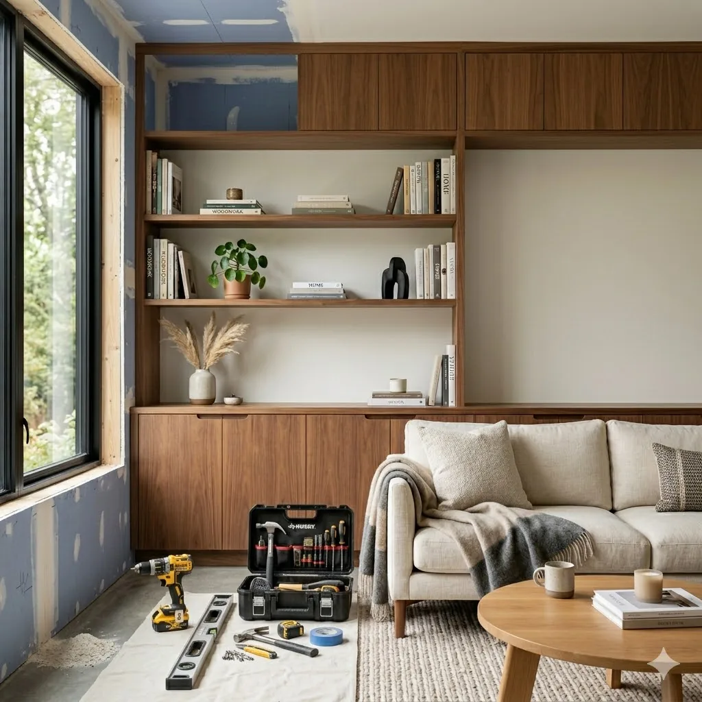 Repair and renovation work under way inside a home
