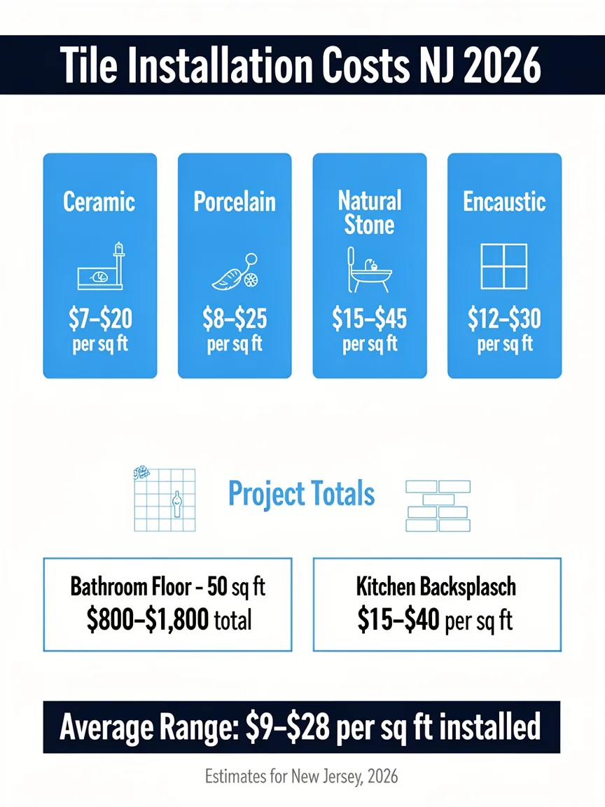 Tile Installation Cost NJ 2026 Infographic