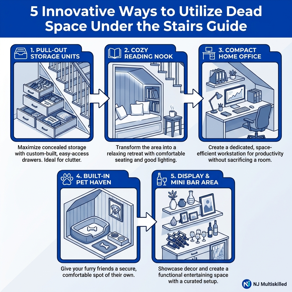 5 Innovative Ways to Utilize Dead Space Under the Stairs Infographic