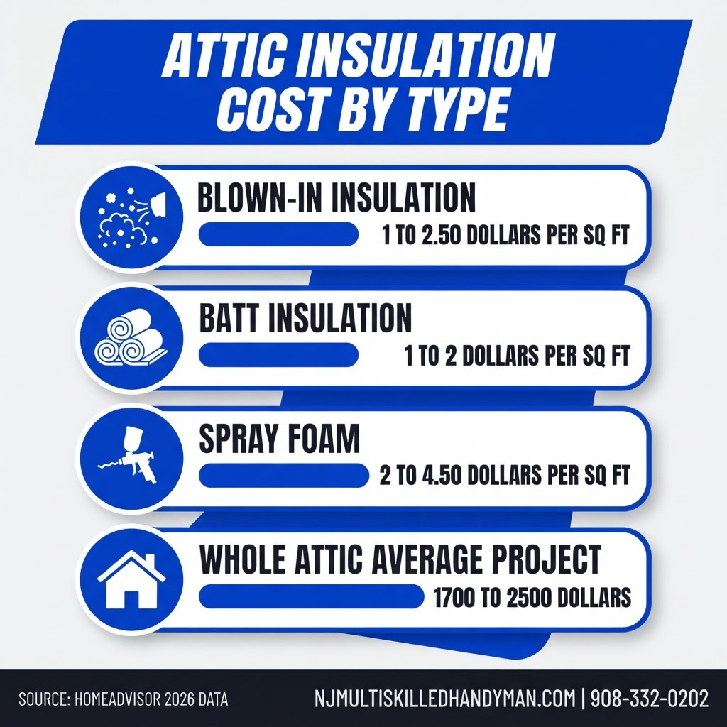 Attic insulation cost by type infographic for NJ homes