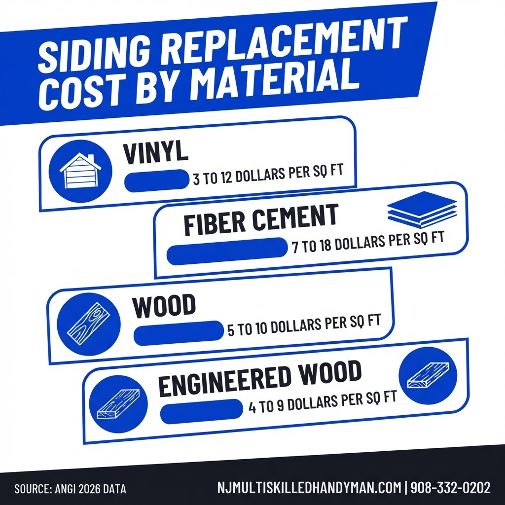 Siding replacement cost by material infographic for NJ